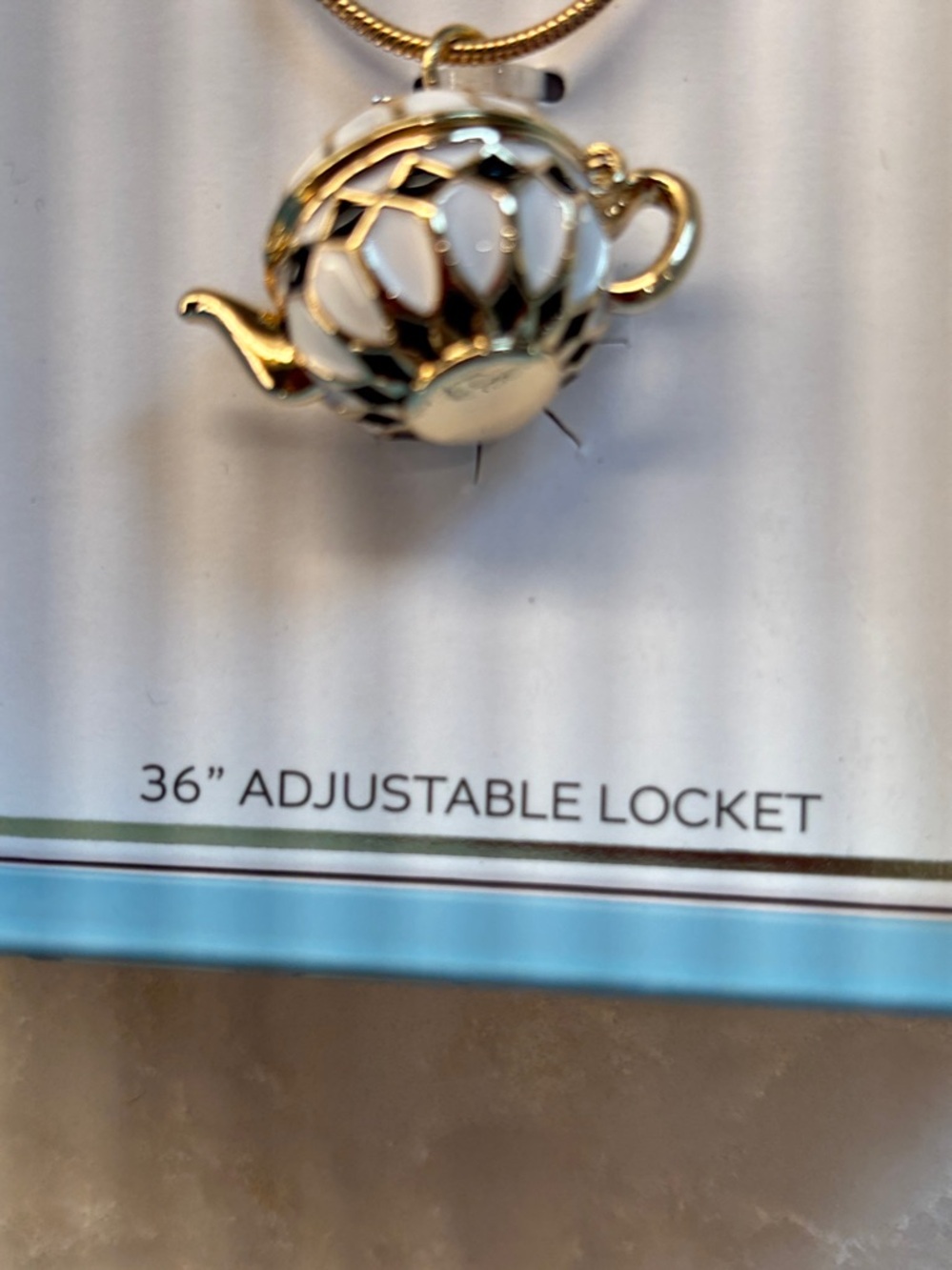 NIB True to Form Teapot Locket Pendant Necklace on gold chain - Picture 4 of 7